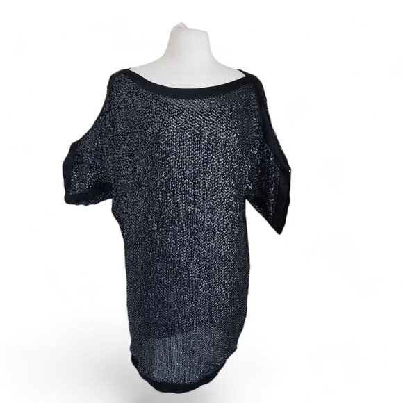 DIANE VON FURSTENBERG Embellished Sequin Silk Slip Dress Sz 4 Black Kimono Tunic - Picture 1 of 16